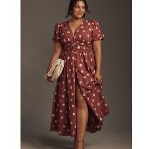 Anthropologie Brown Polka Dot Maxi Dress